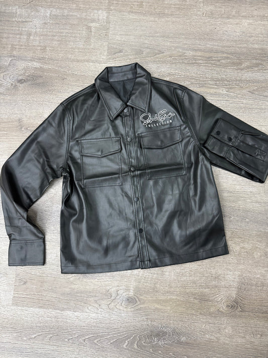 StyleGods SG Leather Button Up Shirt - Black/White