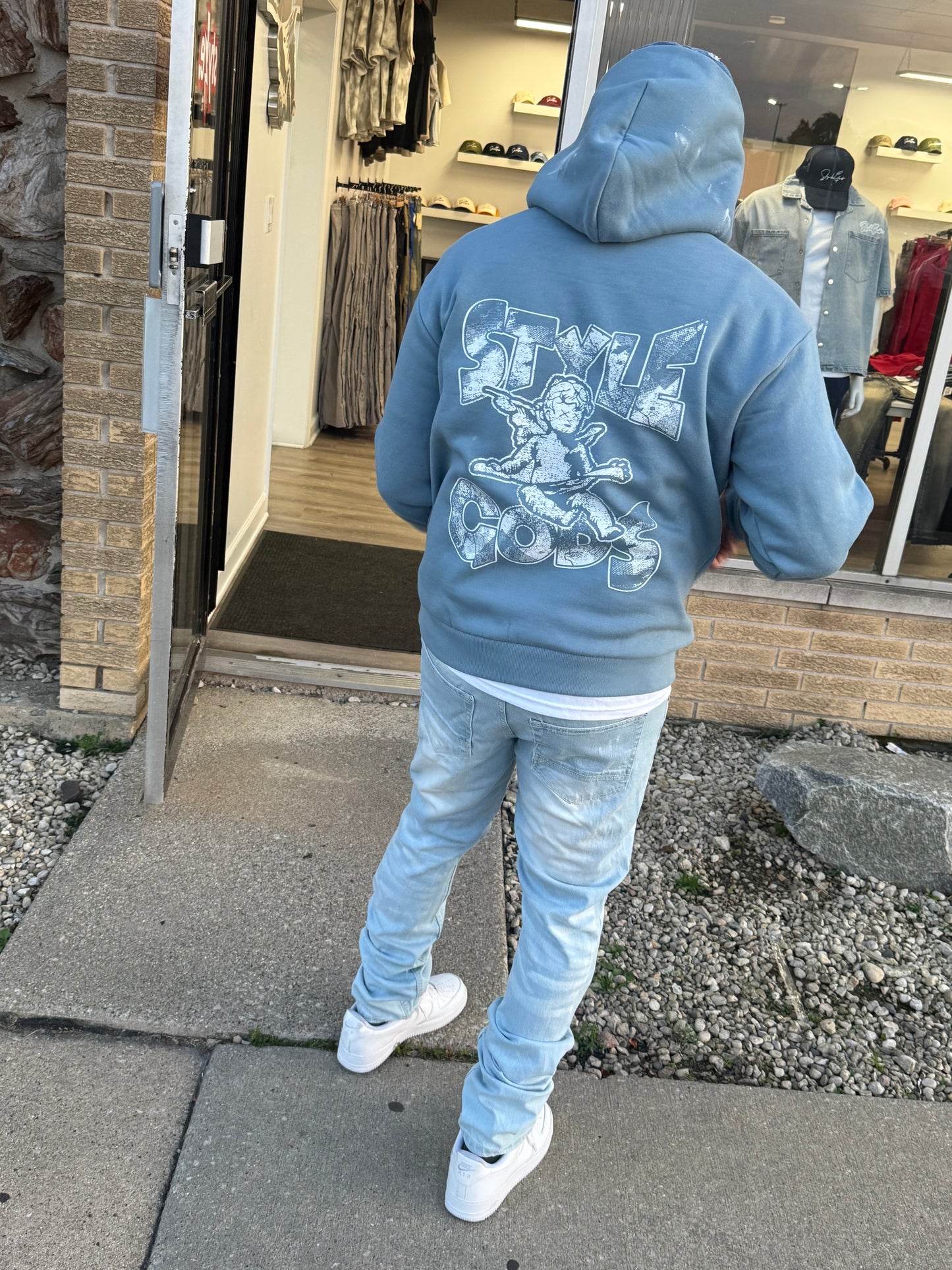 StyleGods Angel Paint Hooded SweatShirt - Denim Blue\White