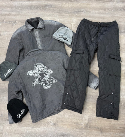 Quilted Stacked Cargo- Black