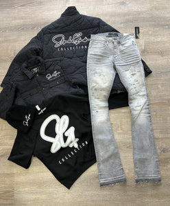StyleGods Script Quilted Jacket - Black/White