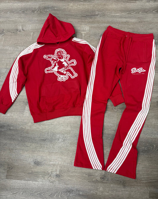 StyleGods Pullover Stacked Jogging Suit - Red