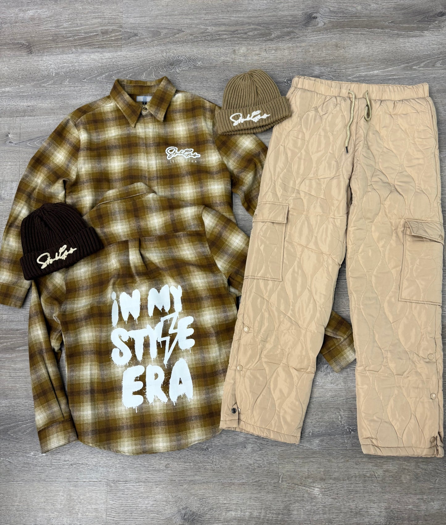 Quilted Stacked Cargo- Tan