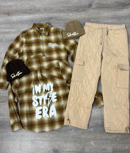 Quilted Stacked Cargo- Tan