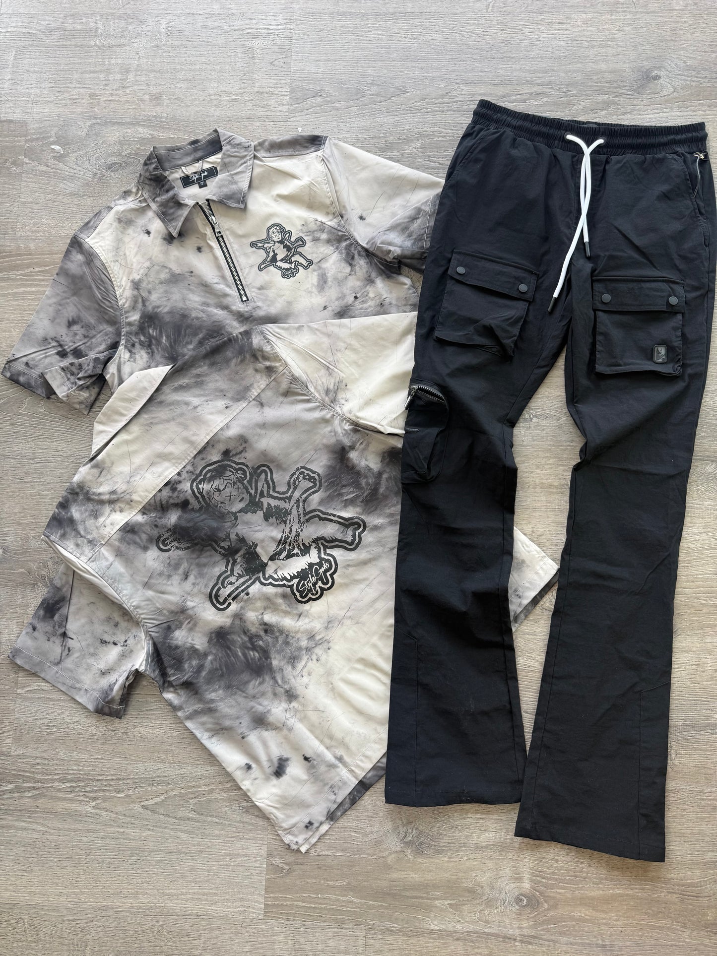 StyleGods Crop Zip Polo - Smoke Black\Multi