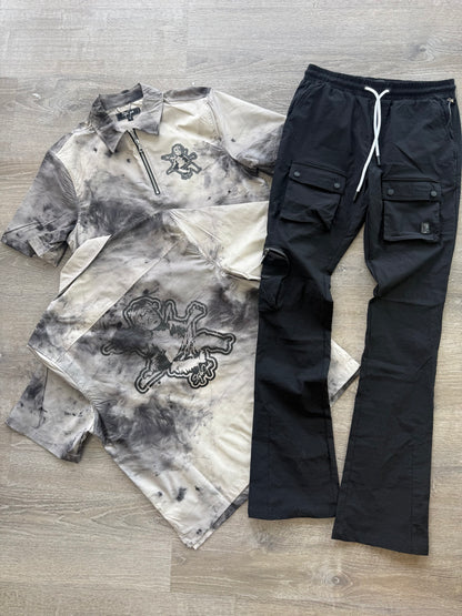 StyleGods Crop Zip Polo - Smoke Black\Multi