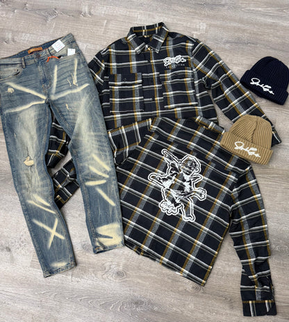 StyleGods Flannel Crop Shirt - Navy