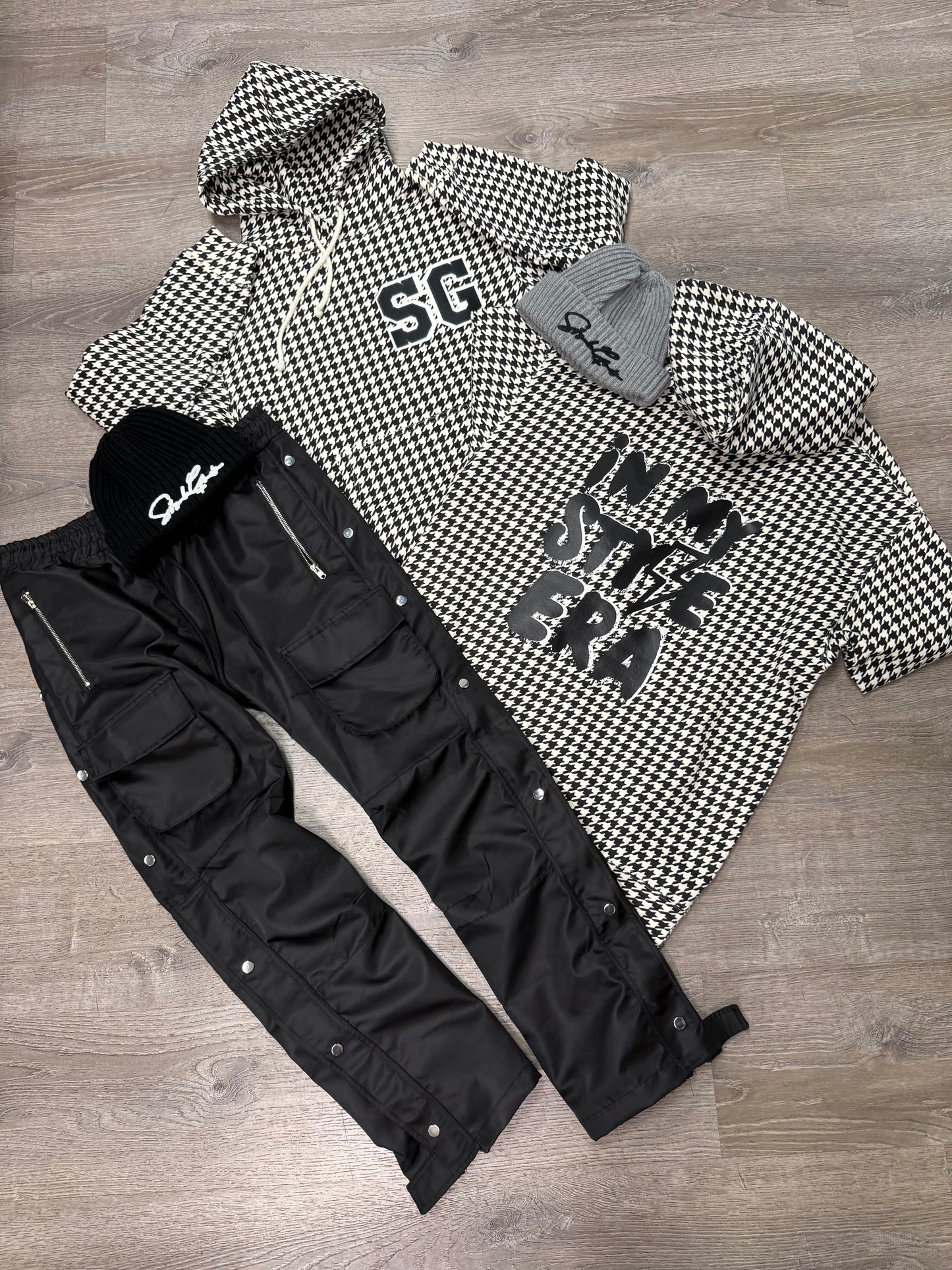 StyleGods Houndstooth Hoodie SweatShirt- White/Black