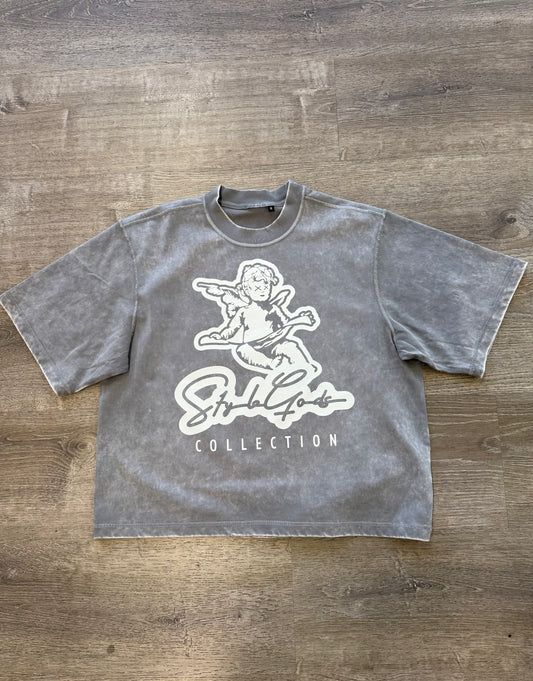 StyleGods Angel Crop T  - Vintage Grey\White