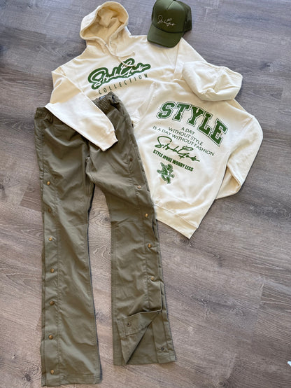 StyleGods Varsity Hooded SweatShirt - Tan\Olive