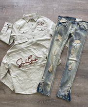 StyleGods Style Script Denim Shirt - Tan