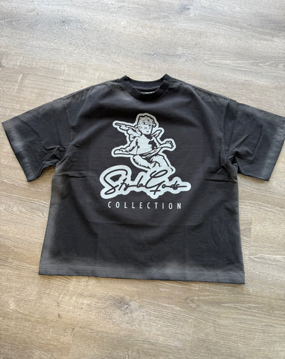 StyleGods Angel Oversized Crop T  - Vintage Black