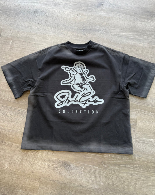 StyleGods Angel Oversized Crop T  - Vintage Black
