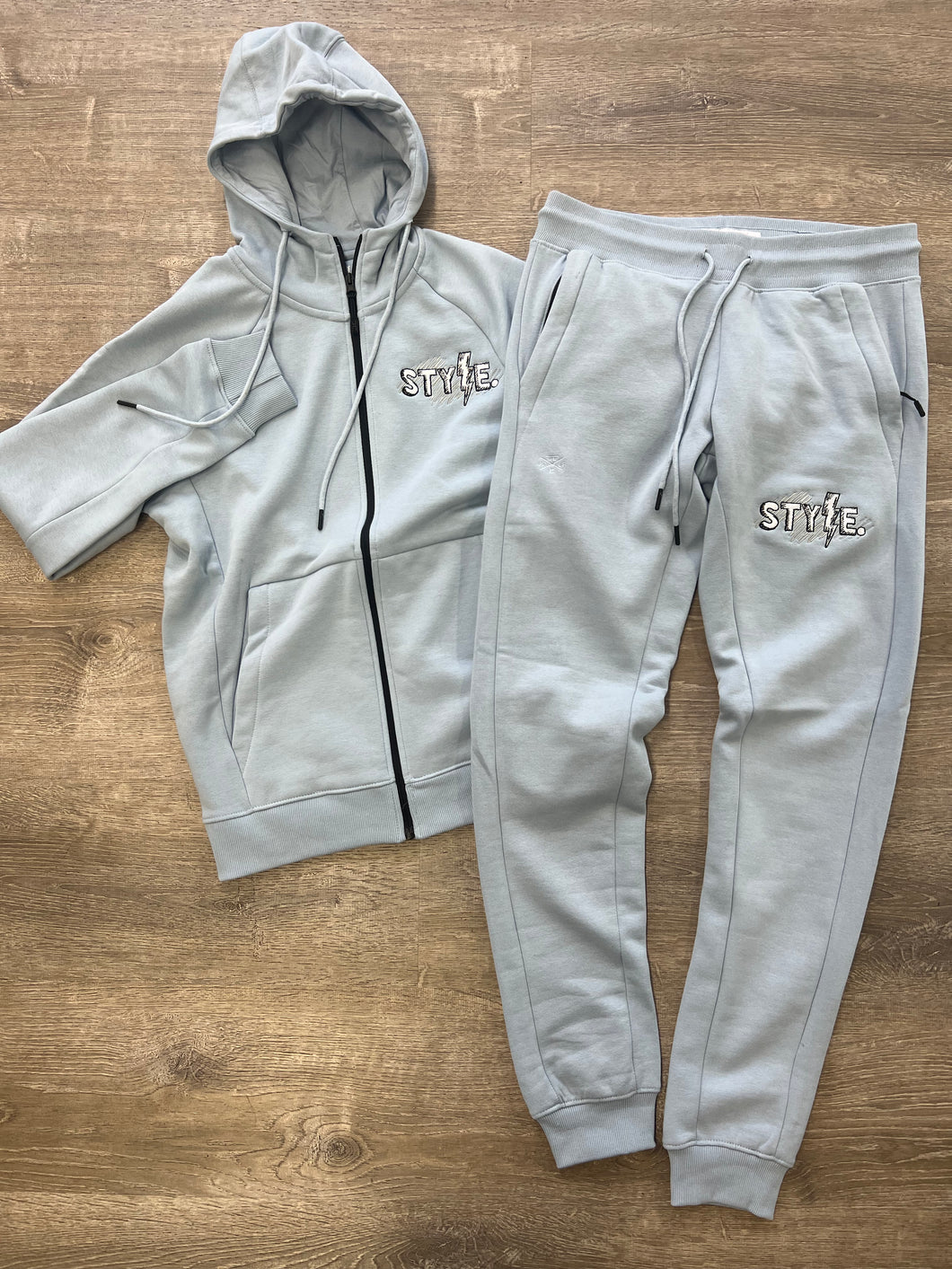 StyleGods Style Zip Up Jogging Suit - Baby Blue/White/Black