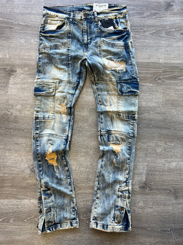 FWRD- Rip and Repair Denim Cargo STACKED FIT FW-33977A Lt. Tint