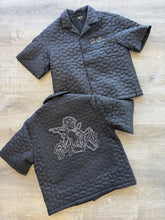 StyleGods Cropped Puff Button up Shirt - Black\Grey
