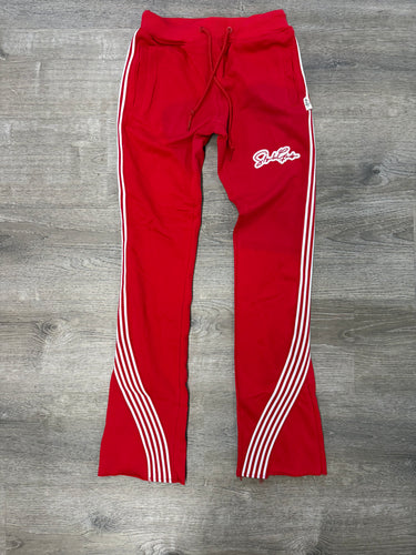 StyleGods Fleece Stacked 5 Joggers - Red\White