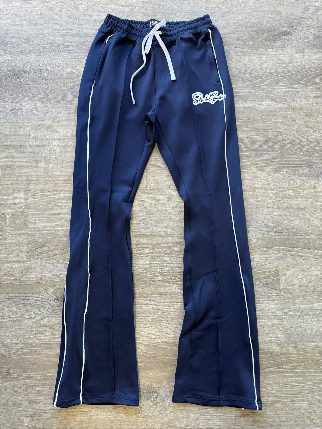 StyleGods STACKED Track Pants- Navy\White