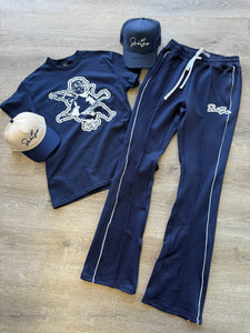 StyleGods STACKED Track Pants- Navy\White