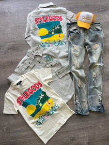 StyleGods New Money Collection Denim Shirt - Tan