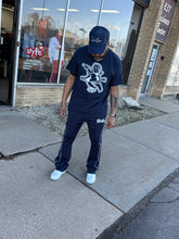 StyleGods STACKED Track Pants- Navy\White