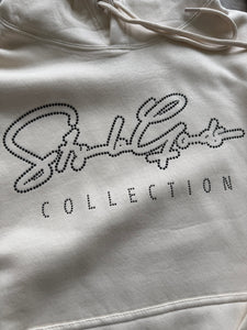 StyleGods Signature Script Stacked Pullover Jogging Suit - Cream/Black Nailhead