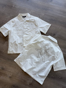 StyleGod Angel White Crop Button up Shirt - Nailhead