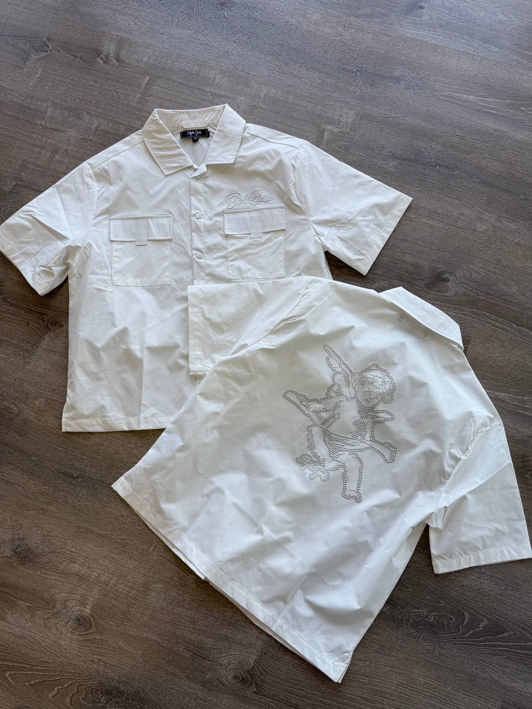 StyleGod Angel White Crop Button up Shirt - Nailhead