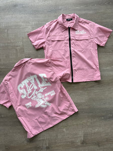 StyleGods Crop Zip up Shirt - Pink\White