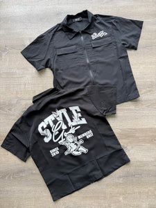 StyleGods Crop Zip up Shirt - Black\White