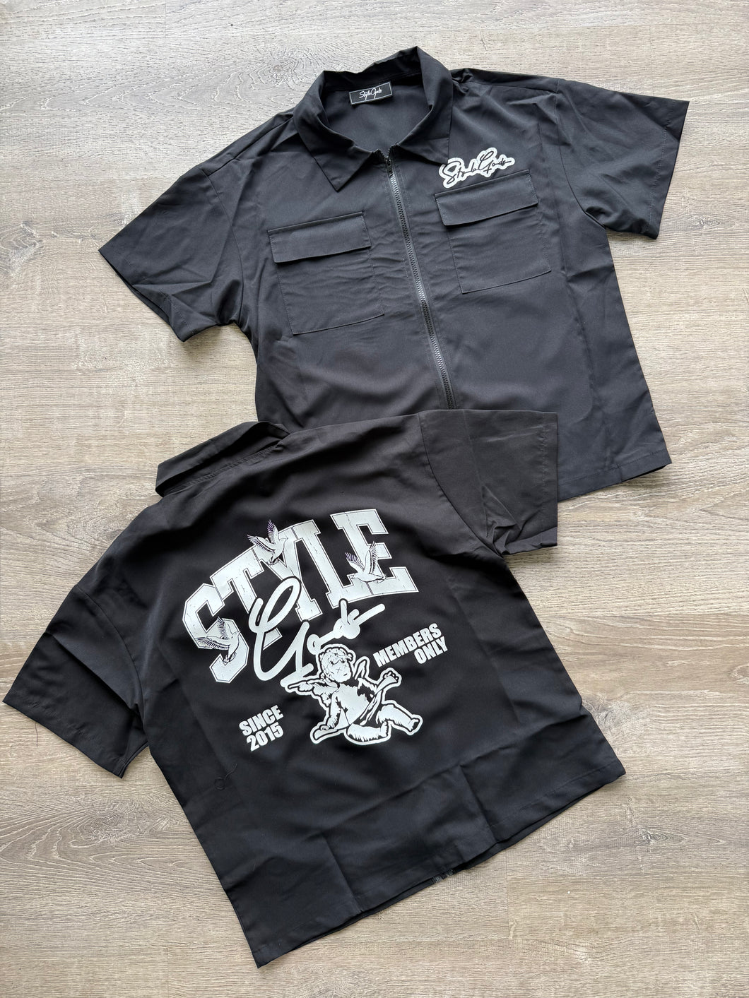 StyleGods Crop Zip up Shirt - Black\White