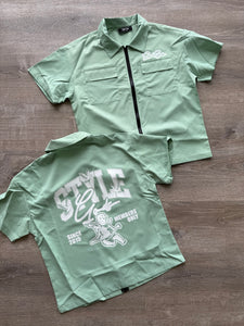 StyleGods Crop Zip up Shirt - Mint\White