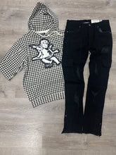StyleGods Chenille Angel  Houndstooth Hoodie - White/Black