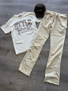 StyleGods Fleece Stacked 5 Joggers-Beige