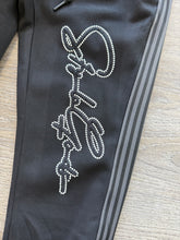 StyleGods Fleece Stacked 5 Joggers  White Nailhead Signature Script-Black\Grey