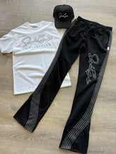 StyleGods Fleece Stacked 5 Joggers  White Nailhead Signature Script-Black\Grey