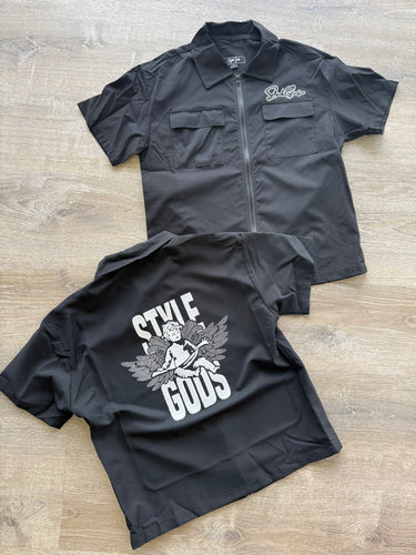 StyleGods Crop Zip up Shirt - Black\White