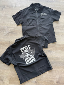 StyleGods Crop Zip up Shirt - Black\White