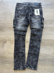 FWRD- Rip and Repair Denim Cargo  FW-330232a Washed Black