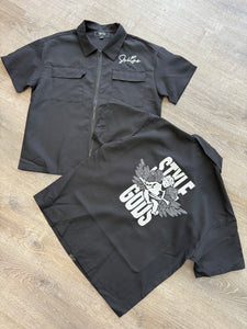 StyleGods Crop Zip up Shirt Signature Script- Black\White