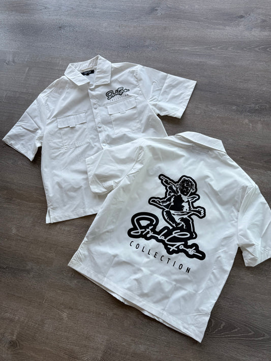 StyleGod Angel White Crop Button up Shirt - White\Black