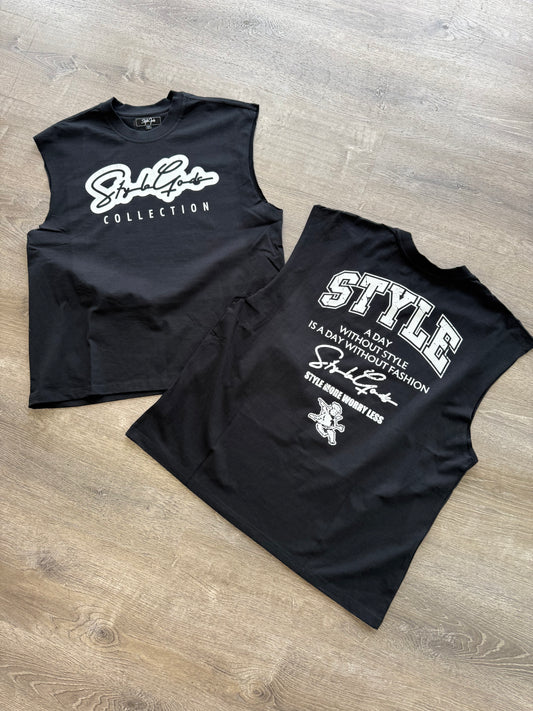 StyleGods Sleeveless T Shirt Boxy Fit - Black