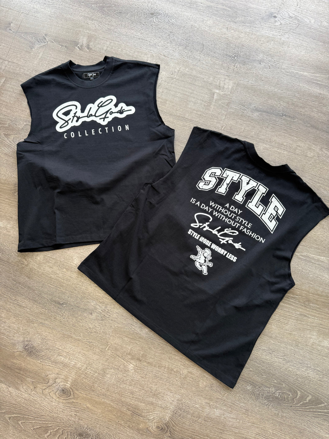StyleGods Sleeveless T Shirt Boxy Fit - Black