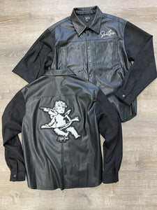 StyleGods Leather and Suede Shirt - Black/White