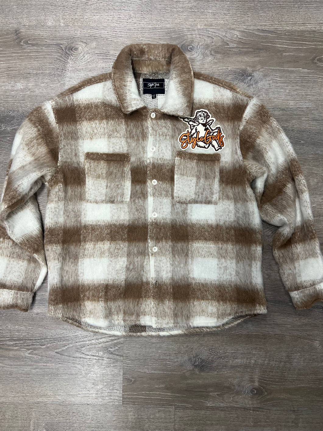 StyleGods Angel Flannel Shirt - Cream/Tan