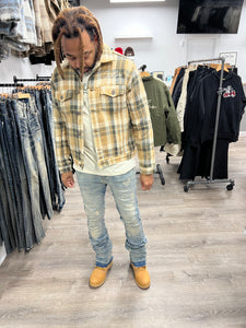 StyleGods Style Script Flannel Trucker Jacket - Olive/Tan/Brown