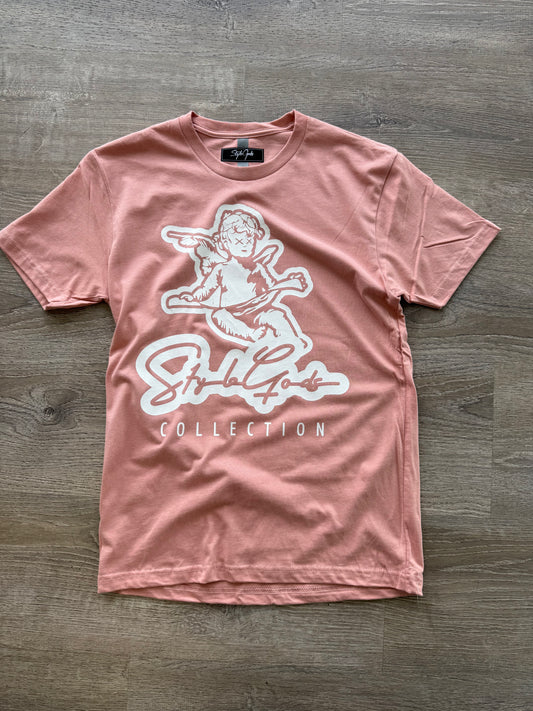 StyleGods Angel T Shirt - Mauve\White