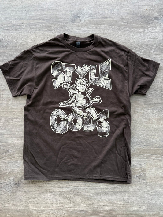 StyleGods Distress Angel T Shirt - Brown\Tan