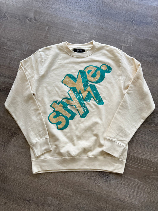 StyleGods Style Crewneck SweatShirt - Tan\Teal