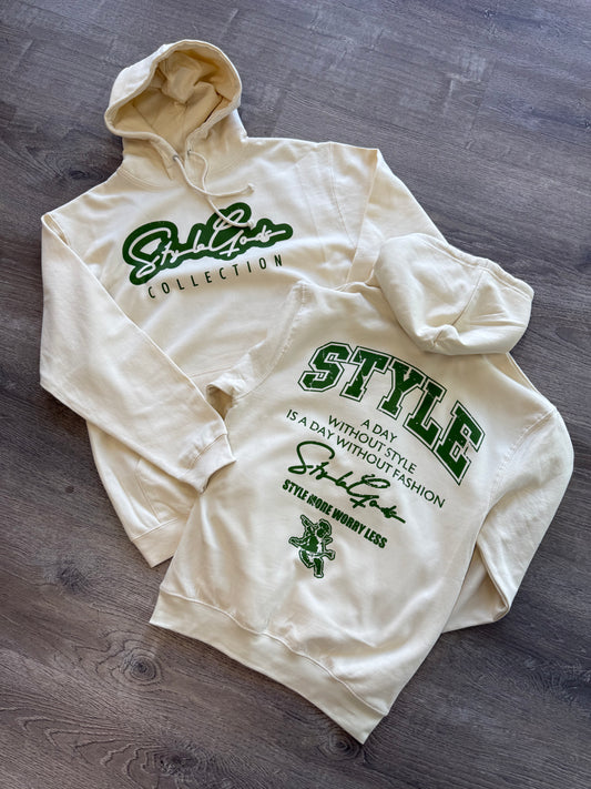 StyleGods Varsity Hooded SweatShirt - Tan\Olive