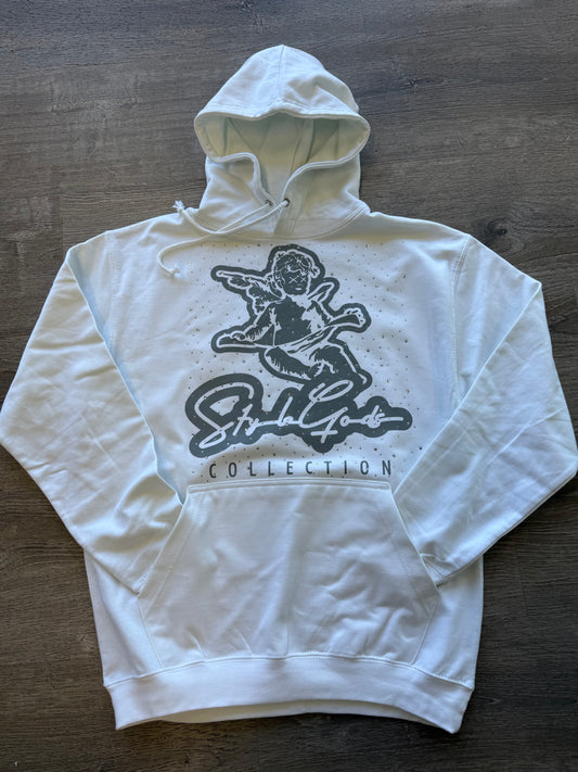 StyleGods Angel Rhinestone Hooded SweatShirt - White\Grey